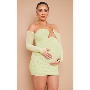 PrettyLittleThing Maternity Bodycon Dress US‎ 6 / UK 10 Green  Mesh Cup Mini NWT